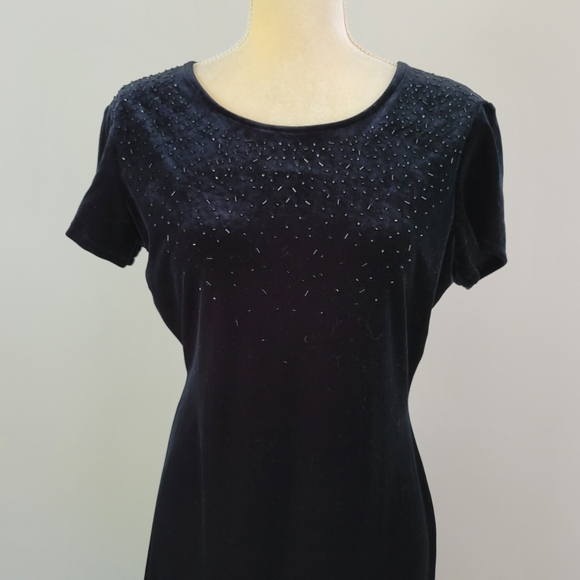 Vintage J.R. NITES by CALIENDO Size 6 Black Velvet Short Sleeve Beaded Dress - Picture 6 of 8
